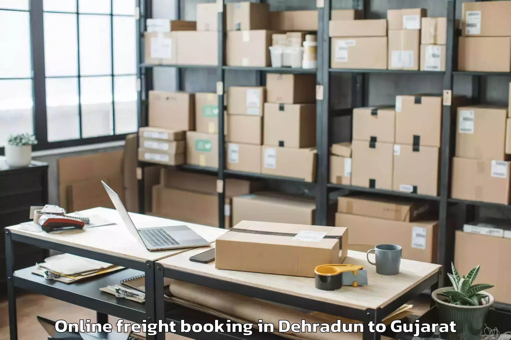 Hassle-Free Dehradun to Delvada Online Freight Booking